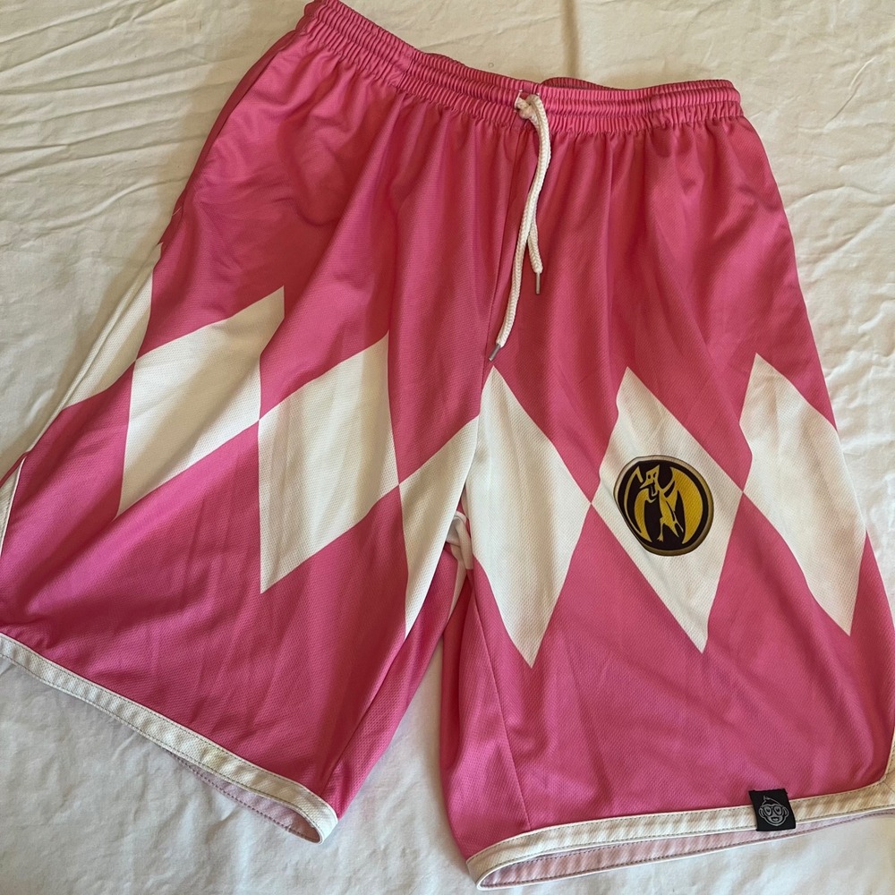 Pink Power Ranger Coin Shorts Men's Large Elastic Athletic - Picture 1 of 4
